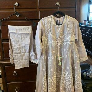 Elegant Gray Embroidered Maxi Dress